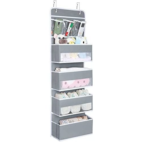 Univivi Door Hanging Organizer Nursery Closet Cabinet Baby Storage with 4 Large Pockets and 3 Small PVC Pockets for Cosmetics, Toys and Sundries (Grey)