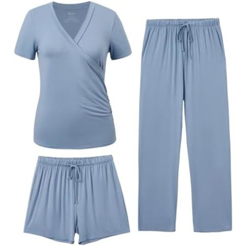 PATPAT 3-Piece Maternity Nursing Pajamas, Womens Lounge Set with Pockets