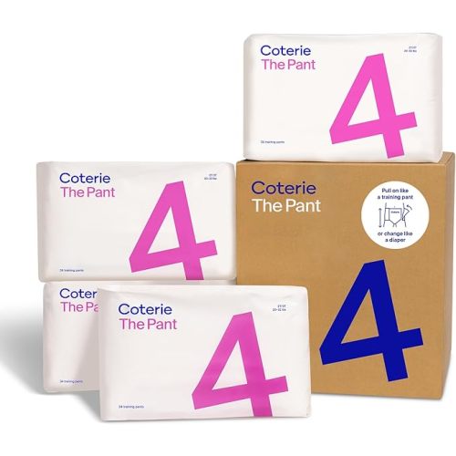 Coterie The Pant, Size 4, Refastenable Training Pants for Sensitive Skin, Hypoallergenic, Super Absorbent Overnight Leak Protection, 2T/3T (20-32 lbs) 136 Count