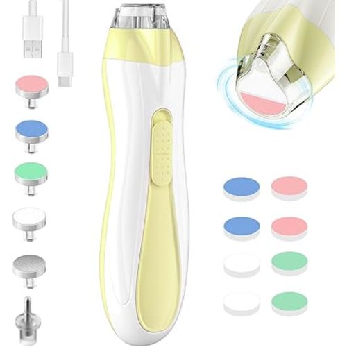 Rechargeable Baby Nail Trimmer Electric Baby Nail File, 15-in-1 Baby Nail Clippers with Dust Cover & LED Light, Baby Nail Buffer Kit for Newborn Infant Toddler Adult Toes Fingernails, Yellow