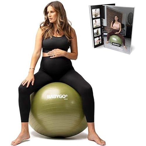 BABYGO Birthing Ball - Pregnancy Yoga Labor & Exercise Ball & Book Set Trimester Targeting, Maternity Physio, Birth & Recovery Plan Included Anti Burst Eco Friendly