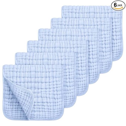 Looxii Muslin Burp Cloths 100% Cotton Muslin Cloths Large 20''x10'' Extra Soft and Absorbent 6 Pack Baby Burping Cloth for Boys and Girls (Blue)