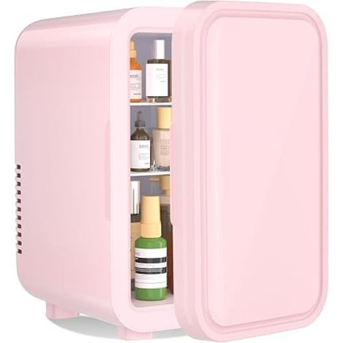 YASHE Mini Fridge, 6 Liter/8 Can 110V AC/DC Portable Thermoelectric Cooler Refrigerators for Bedroom, Skincare, Beverage, Office, Dorm Room and Car, Pink