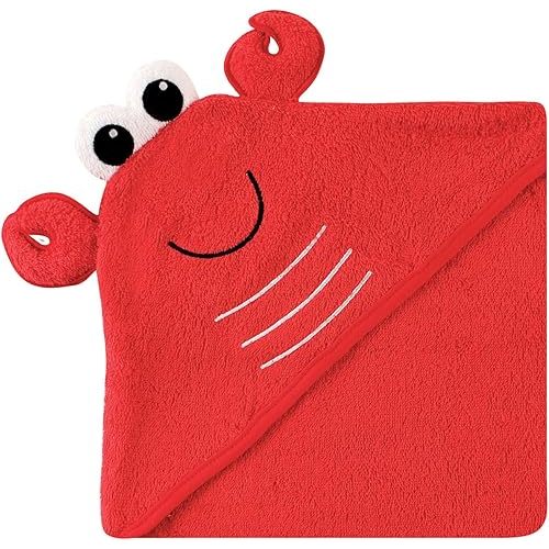 Luvable Friends Unisex Baby Cotton Animal Face Hooded Towel, Lobster, One Size
