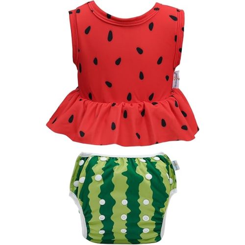 babygoal Baby Girl Swimsuits with Reusable Swim Diaper 2-Piece, Tankini Bathing Suit Swimwear for Infant and Toddler