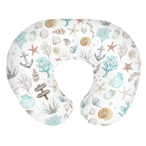 Ocean Boho Summer Nursing Pillow Covers for Boy Girl Seashells Conch Starfish Corals Anchors Nursing Pillow Slipcovers for Breastfeeding Pillows Nautical Life Soft Stretchy Cover for Newborn Infant