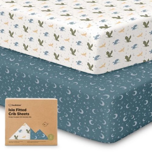 Keababies 2pk Isla Fitted Crib Sheets For Boys, Girls, Baby Crib Sheet, Fits Standard Nursery Crib Mattresses (dragon Tale)