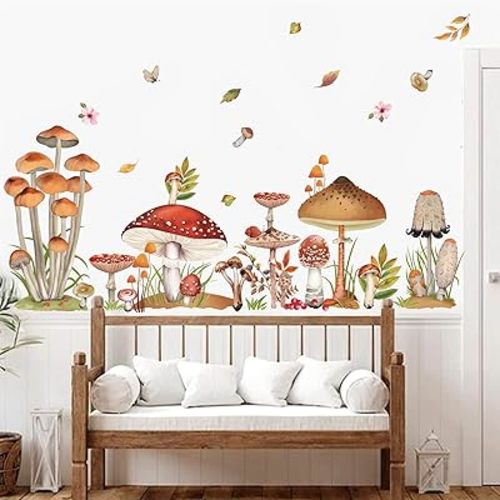 decalmile Garden Flower Wall Stickers Wildflower Mushroom Wall Decals Living Room Girls Bedroom Baby Nursery Wall Decor