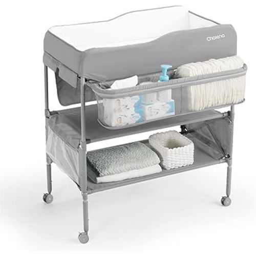 Changing Table Foldable Baby Changing Table, Adjustable Changing Tables for Newborns, Deep Grey