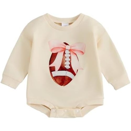 Newborn Baby Girl Football Outfit Game Day Bow Bubble Romper Sweatshirt Long Sleeve Bodysuit Sports Fall Clothes