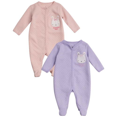 Duck Duck Goose Newborn Baby Girl's Coveralls - 2 Pack Sleep N Play Quilted Baby Onesies (0-9M)
