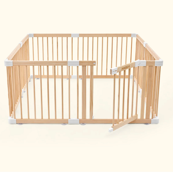 HARPPA Grovi Wooden Baby Gate Playpen | Non-Toxic Foldable DIY Adjustable Play Yard for Infants & Toddlers – Natural Finish Baby Fence for Small & Large Spaces