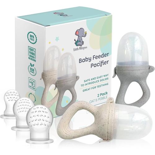 LittleWhispers Baby Fruit Food Feeder Pacifier - Infant Feeding Teether - 2 Piece (Oat & Pebble)