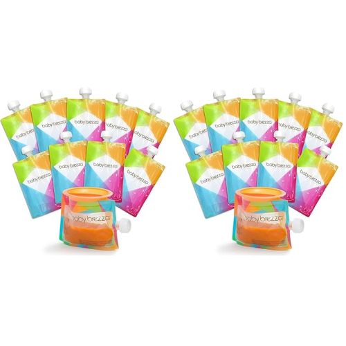 Baby Brezza Reusable Baby Food Storage Pouches, 7oz - Make Organic Food Puree for Kids or Toddlers and Store in Refillable Squeeze Pouches, Bulk Set is Freezer Safe & Washable, 10 Count (Pack of 2)