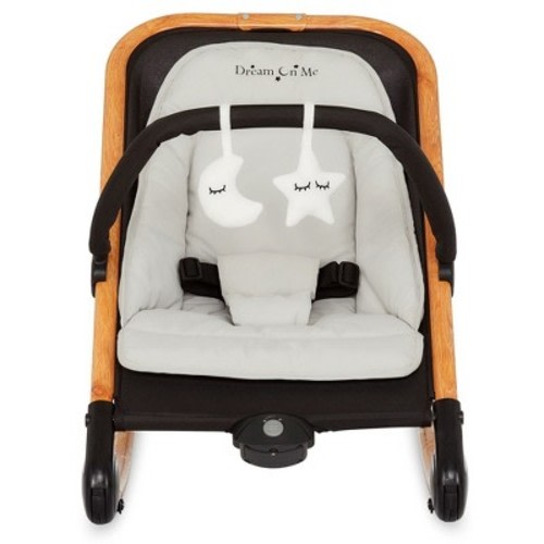Dream On Me Rock With Me 2-In-1 Rocker And Stationary Seat, Compact Portable Infant Rocker with Removable Toy Bar Rocking Chair, Black Grey