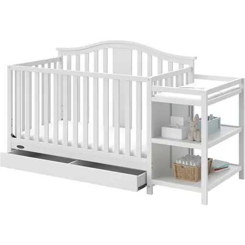 Graco Solano 4-in-1 Convertible Crib and Changer with Drawer (White) – Crib and Changing Table Combo with Drawer, Includes Changing Pad, Converts to Toddler Bed, Daybed and Full-Size Bed