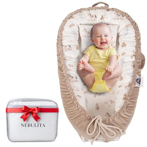 Nebulita Newborn Lounger Cream - Flexible & Portable w/Infant Support Cushion, Soft & Breathable 100% Cotton - Multi-Use Supervised Baby Lounger for Floor, Travel, Changing Mat Alternative - Basic
