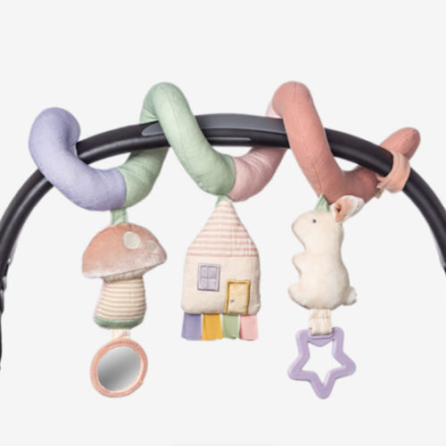 Itzy Ritzy Spiral Car Seat & Stroller Activity Toy - Stroller & Car Seat Toys for Ages 0 Months and Up - Hanging Toys Include Dangling Ring, Mirror and Textured Ribbons (Pastel Rainbow)