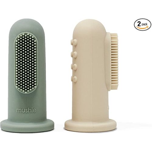 mushie Baby Finger Toothbrush (Cambridge Blue/Shifting Sand) 2-Pack