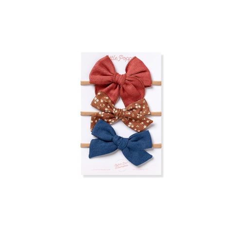 Little Poppy Co. Three Hair Bows Set - Stylish Handmade Accessories for Newborns,Babies and Toddlers | Premium Quality Headbands (Original on Nylon Headband (3 months - 3 years), Layla Set)