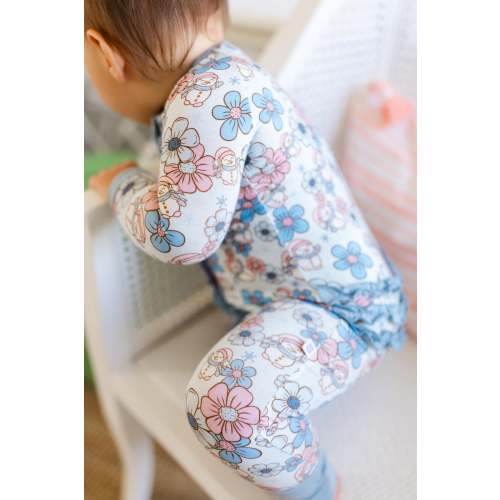 Floral Snowman Bamboo Ruffle Romper I Poppy Kids Co