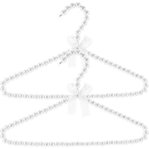 MAGICLULU 2pcs Pearl Beaded Clothes Hangers White Pearl Kids Clothes Hangers Artificial Pearl Beaded Hangers Small Clothing Display Hangers for Closet Baby Newborn Kids Pets