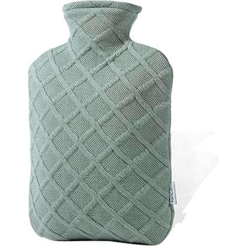 FORICOM Hot Water Bottle with Cover,Hot Water Bag for Pain Relief 2Liter,Heating Pad,Hand Warmer,Warming Bed.Classic.BPA Free,Close-Match(Green)