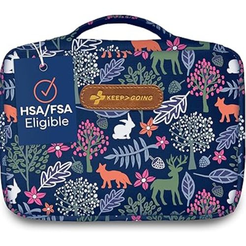 KeepGoing Large Home First Aid Kit for Kids – 270 Pc. First Aid Kit for Car, Home, Dorm, & Boat with Latex-Free Bandages – 10 x 7 x 3.5 in. Travel First Aid Kit (Woodland)