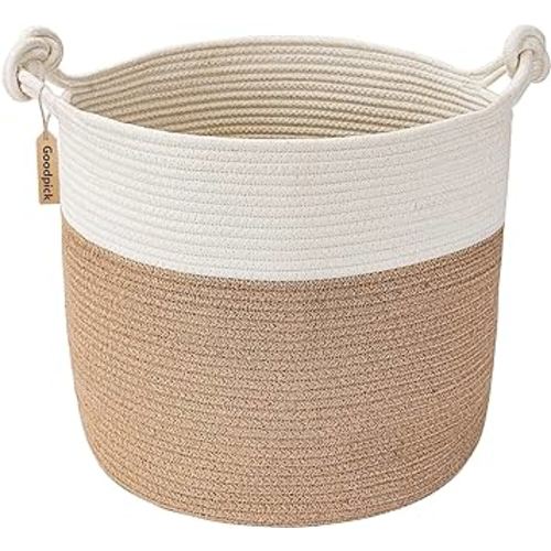 Goodpick Woven Storage Basket, Small Laundry Basket for Clothes 15 x 14.2 Inches, Toy Storage Basket, Rope Basket for Blanket, Wicker Basket for Storage, Brown