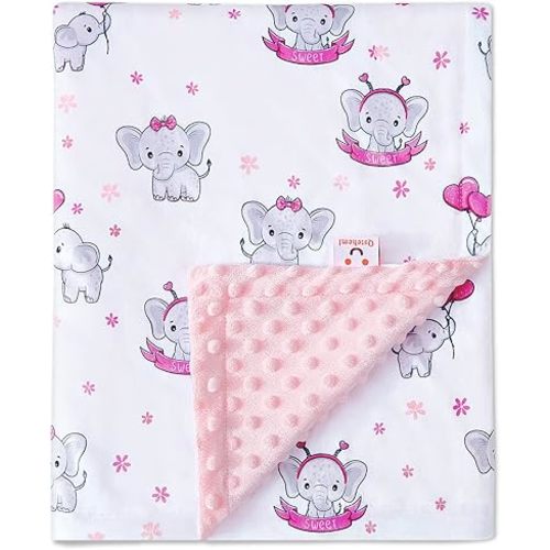 QSTEHEML Baby Blankets for Girls,Super Soft Elephant Nursery Minky Blanket Neutral,Baby Gifts Double Layer with Dotted Backing,Pink Newborn Blankets for Crib Stroller(Elephant, 30 * 40inch)