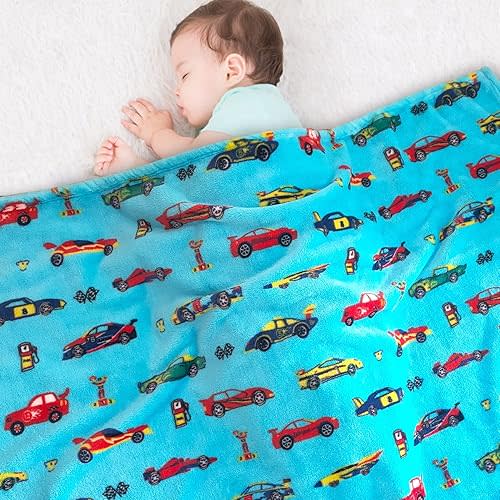 Lukeight Toddler Blanket for Boys and Girls, Plush and Thick Car Blanket Birthday Gifts for Toddler and Baby (Race Cars, 30x40 Inches)