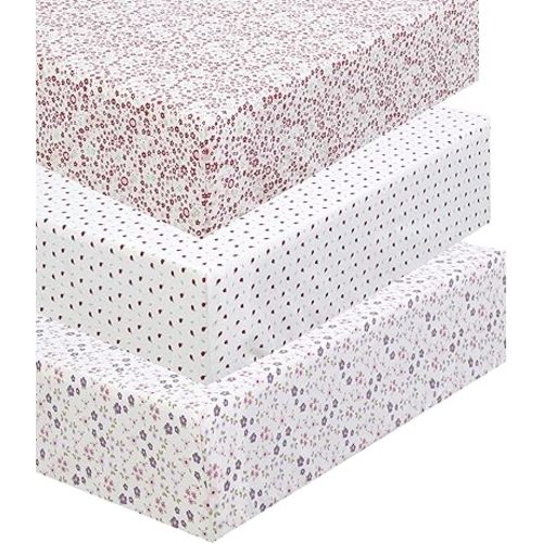 Danica 100% Cotton Fitted Baby Crib Sheet 3 Pack for Baby Boys Girls |Standard Crib and Toddler Mattress Sheets | 28x52 Inch (Ladybug Garden)