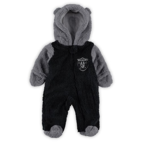 Newborn & Infant Las Vegas Raiders Black/Gray Game Nap Teddy Fleece Bunting Full-Zip Sleeper