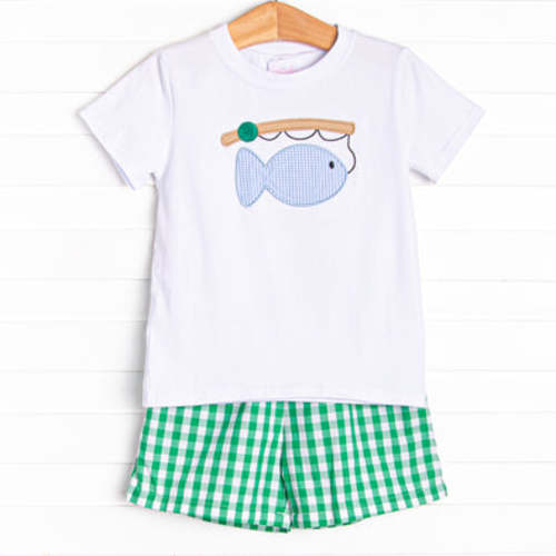 Reel 'Em In Applique Short Set, Green – Stitchy Fish
