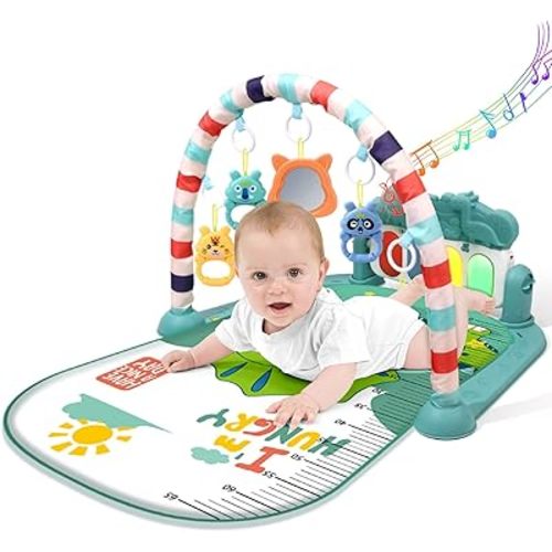 BOMPOW Baby Play Mat Gym, Play Piano Activity Mat with Music and Lights, Piano Gym, Early Development Baby Gift for Babies Newborn