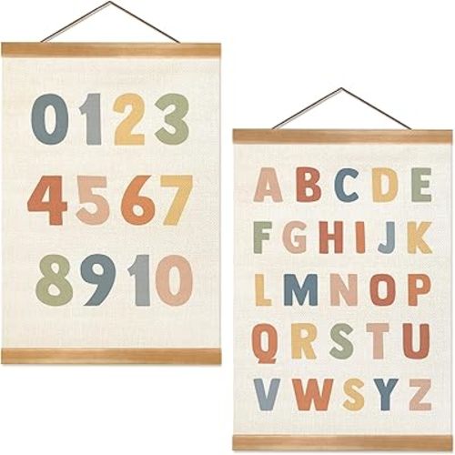 ZTGDA Alphabet Numbers Poster Set of 2, Alphabet Numbers Wall Art Poster, ABC Banner Poster, Numbers Banner Wall Hanging Decor for Toddler Room Playroom Nursery Wall Classroom Decor (12x16inch Abc)