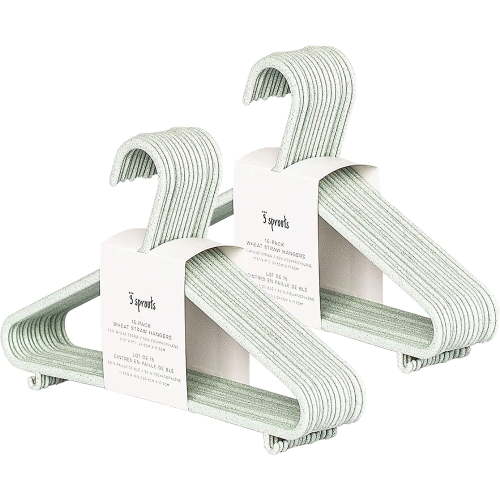 3 Sprouts Baby Wheat Straw Plastic Clothes Hangers - Pack of 30 - Speckled Green