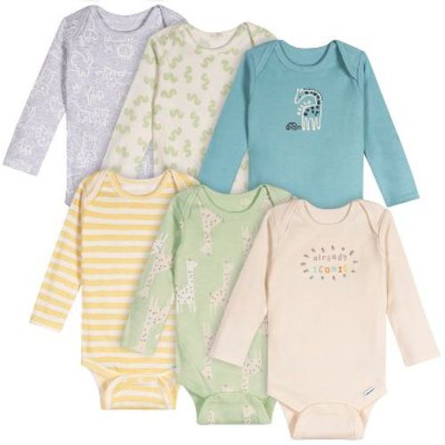 Onesies Brand Baby Neutral 6-Pack Long Sleeve Onesies Bodysuits, Pretzels, 6-9M