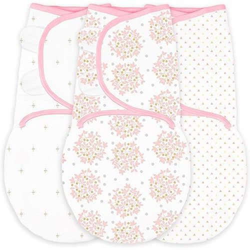 SwaddleDesigns Swaddle Blanket with Adjustable Wrap, Set of 3, Heavenly Floral, Pink