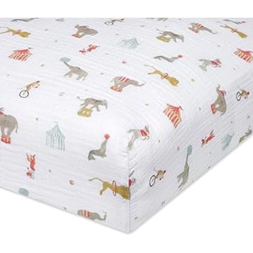 aden + anais Essentials Classic Crib Sheet, 100% Cotton Muslin, Super Soft & Breathable, Tailored Snug Fit, Elephant Circus