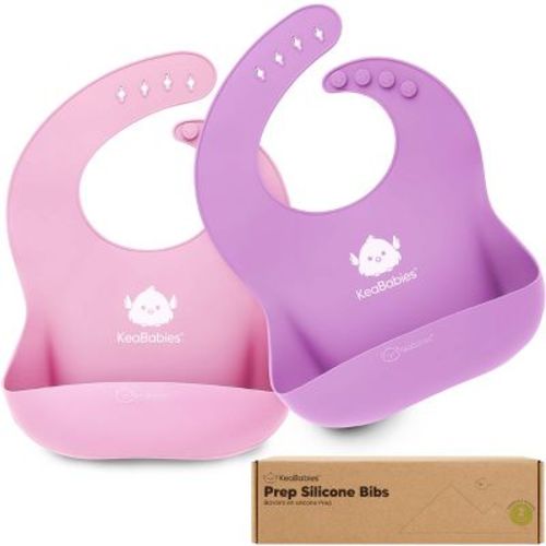Keababies 2-pack Silicone Bibs For Babies, Food Grade Silicone Baby Bibs For Eating, Feeding, Toddler Bibs, Boys, Girls (amethyst)