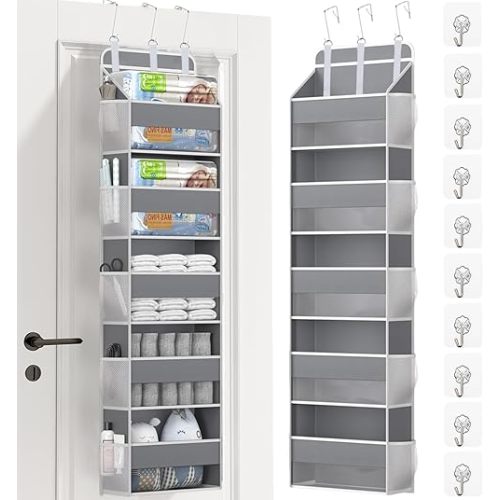 Over The Door Organizer with 5 Large Pockets & 10 Mesh Sides | Heavy Duty Hanging Storage for Closet, Bathroom, Nursery | 54"x15"x7" (137x38x18cm) | No Drill Installation