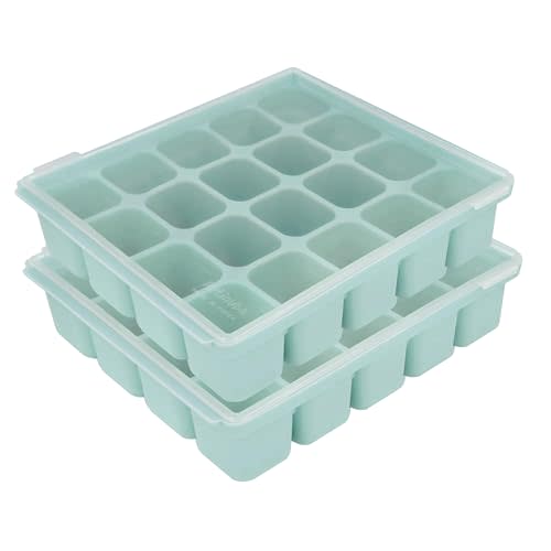 PETINUBE Baby Food Storage Silicone Cubes with Clip-On Lid Freezer Tray Baby Food Soups Purees Ice Safe Design Made in Korea (20cubes 0.8oz, Ocean Blue Set of 2)