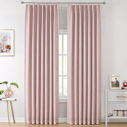 Vision Home Pink Pinch Pleated Full Blackout Curtains Room Darkening Window Panels 108 inch for Girls Bedroom Living Room Thermal Insulated Pinch Pleat Pink Drapes with Hooks Back Tab 40" Wx108 Lx2