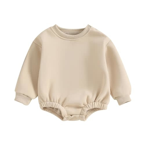 Gueuusu Newborn Warm Sweatshirt Romper Baby Boy Girl Solid Crewneck Long Sleeve Fleece Sweater Bodysuit Thick Winter Clothes