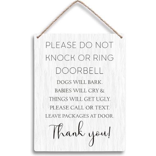Please Do Not Knock or Ring Doorbell Hanging Wooden Signs 8x10, Do Not Knock or Ring Doorbell Sign, Do Not Knock Sign for Front Door, Don’t Ring Doorbell Sign, No Knocking Door Sign