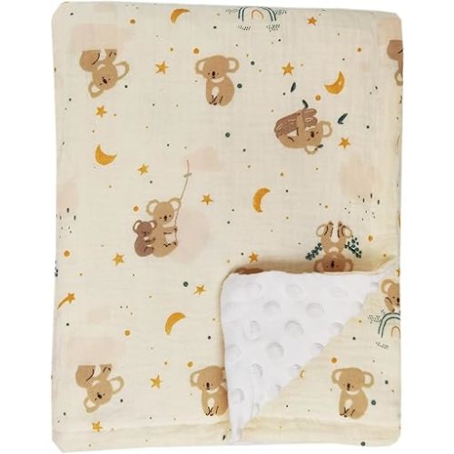 Baby Blanket Double Layer Cotton Muslin Toddler Thick Quilt Soft Neutral Receiving Blanket Koala Print 40x40 Inch