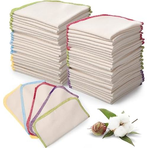 45 Pcs Flannel Cloth Baby Wipes Reusable Baby Diapers Wipes Washable Natural Unbleached Baby Face Wipes Soft and Sturdy Cloth Wipes 5 Colors Outer Stitching 8 x 8 Inches, 1.0 Count