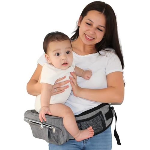 Carryme Hip Seat Baby Carrier - Adjustable Ergonomic Carrier for Newborns & Toddlers (Up to 45lbs) - Comfortable, Safe & Stylish Graphite Design