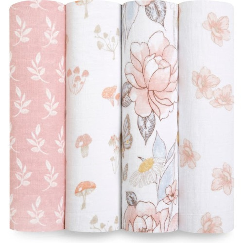 aden + anais Assorted 4-Pack Organic Cotton Muslin Swaddling Cloths, Earthly